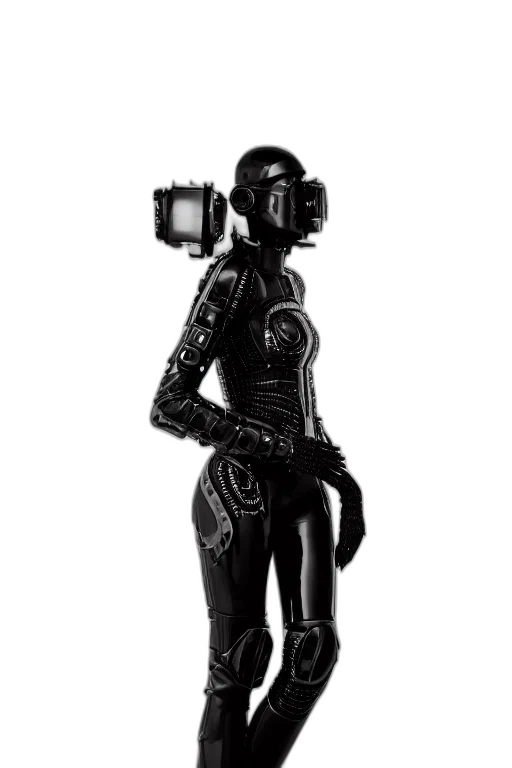 robot, staff, weapon, mask, cyberpunk, concept art, 3d render, comic book art transparent PNG cut-out