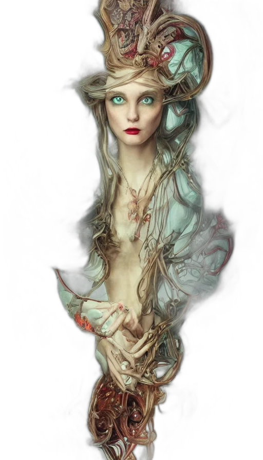 dress, jewelry, hair, fantasy art transparent PNG cut-out