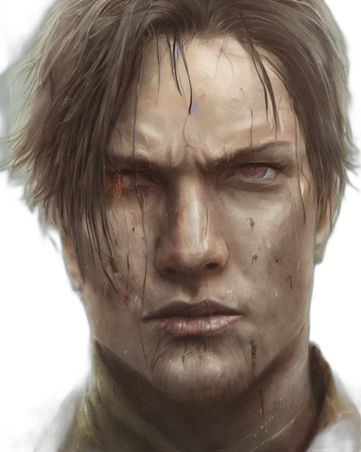 face, photorealistic, concept art, fantasy art, comic book art, earth tones, battle, hardened transparent PNG cut-out