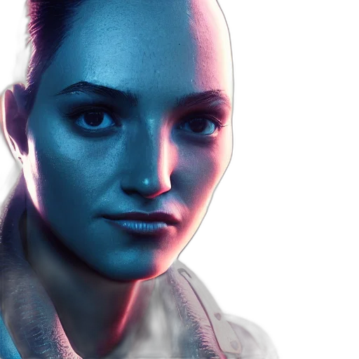 robot, face, concept art, cyberpunk, photorealistic, 3d render, neon lights, blue transparent PNG cut-out