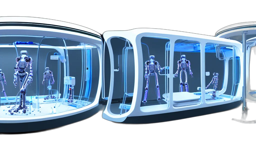 robot, concept art, 3d render, outer space, futuristic, enclosed, medical, pod transparent PNG cut-out