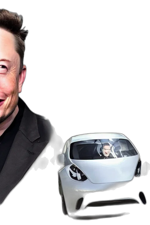 car, robot, face, cartoon, concept art, photorealistic, bald, elon transparent PNG cut-out