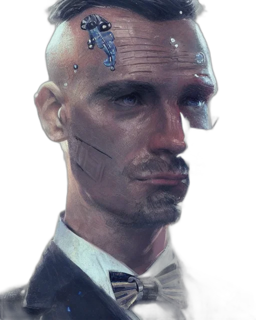face, mask, robot, staff, cyberpunk, concept art, photorealistic, comic book art transparent PNG cut-out