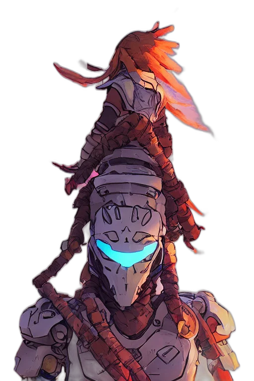 robot, weapon, sword, mask, concept art, cyberpunk, fantasy art, pixel art transparent PNG cut-out
