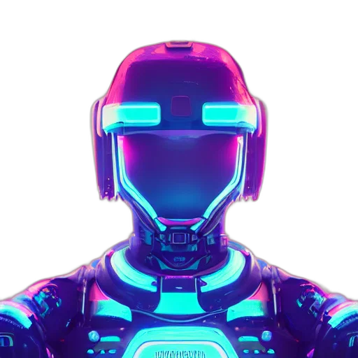 robot, face, jacket, mask, vaporwave, cyberpunk, 3d render, pixel art transparent PNG cut-out