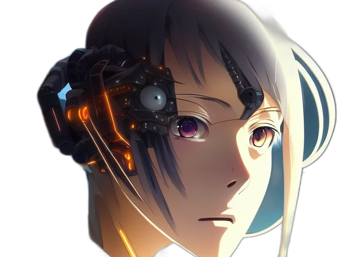 robot, face, mask, weapon, cyberpunk, anime, concept art, 3d render transparent PNG cut-out