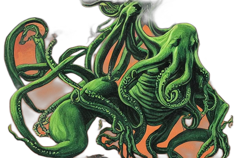 dragon, creature, concept art, comic book art, fantasy art, green, cthulhu, edo transparent PNG cut-out