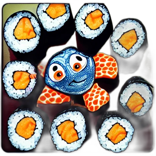 food, 3d render, photorealistic, nemo, sushi transparent PNG cut-out