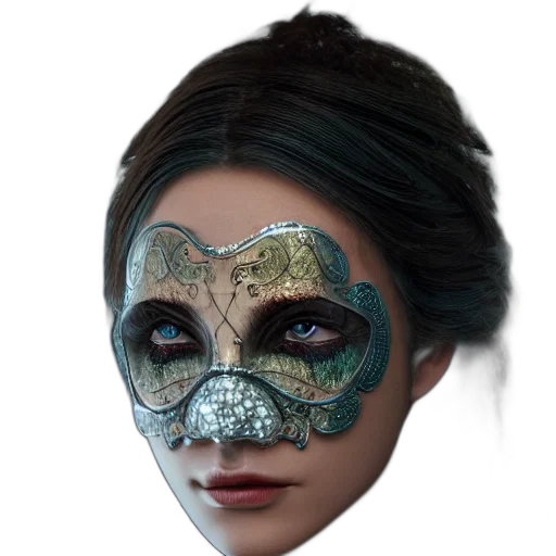mask, face, jewelry, fantasy art, photorealistic, 3d render, concept art, dark transparent PNG cut-out