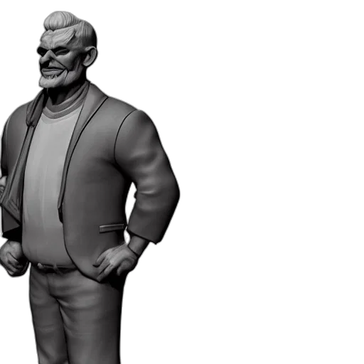 jacket, 3d render, concept art, smug, man, sculpted, zbrush, rendered transparent PNG cut-out