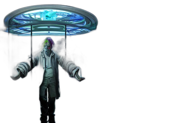 staff, robot, umbrella, creature, concept art, 3d render, cyberpunk, outer space transparent PNG cut-out
