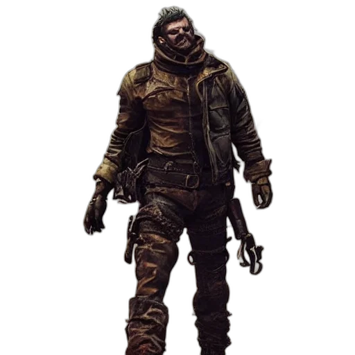 jacket, staff, weapon, mask, concept art, comic book art, fantasy art, cyberpunk transparent PNG cut-out