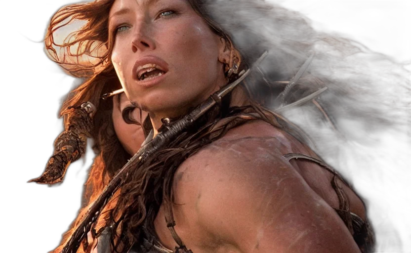fire, epic, photo, muscular, jessica, biel, beautiful, barbarian transparent PNG cut-out
