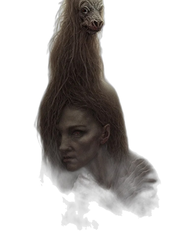 hair, creature, crown, face, concept art, fantasy art, photorealistic, cyberpunk transparent PNG cut-out