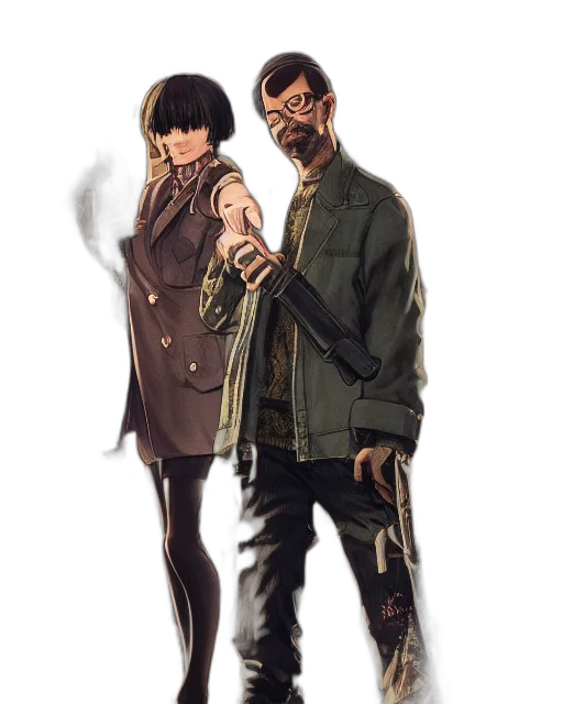 jacket, staff, weapon, mask transparent PNG cut-out