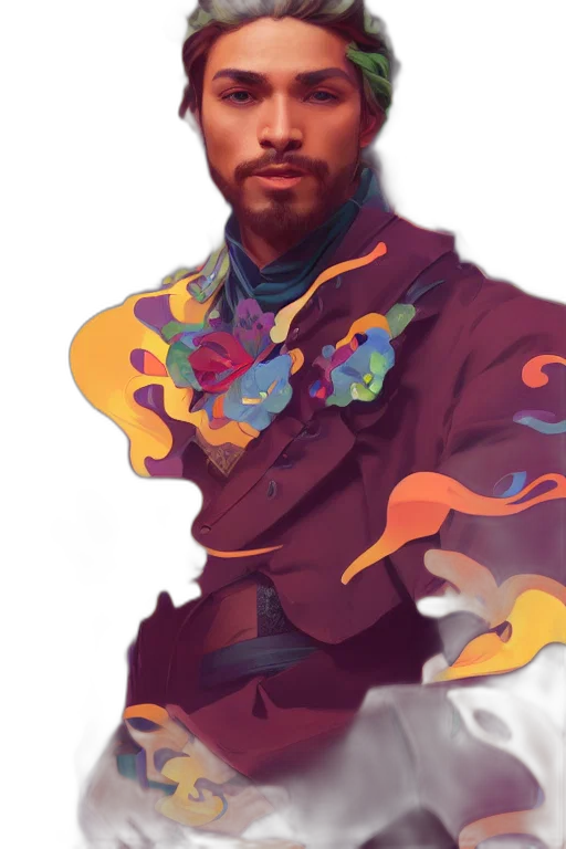 jacket, face, staff, fantasy art, concept art, watercolor, oil painting, colorful transparent PNG cut-out