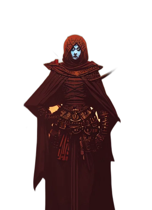 staff, mask, concept art, fantasy art, pixel art, comic book art, dark, blue transparent PNG cut-out