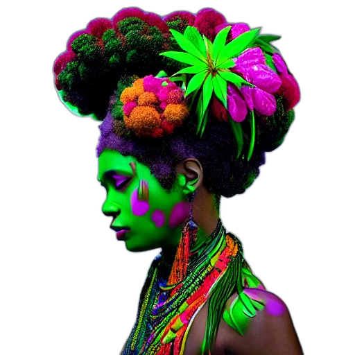 crown, hair, jewelry, flower, photorealistic, concept art, fantasy art, neon transparent PNG cut-out