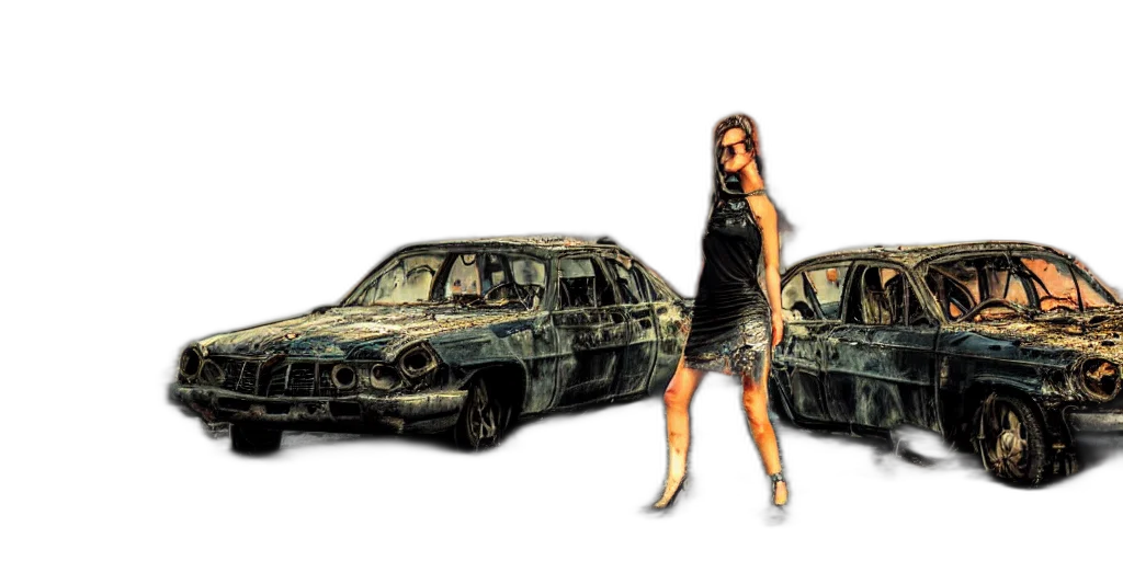 car, photorealistic, concept art, 3d render, pixel art, post, apocalyptic, city transparent PNG cut-out