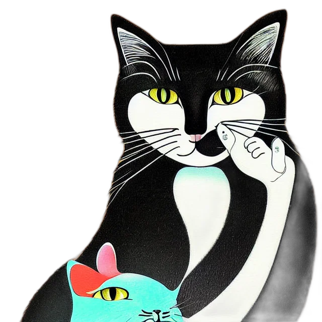 cartoon, watercolor, photorealistic, concept art, monochrome, beautiful, painting, cat transparent PNG cut-out