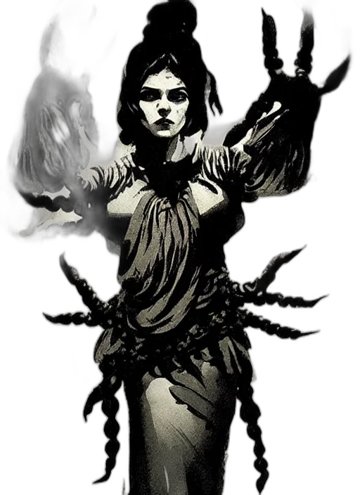 dress, comic book art, concept art, fantasy art, pixel art, dark, monochrome, marana transparent PNG cut-out