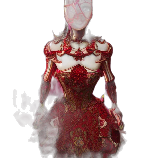 dress, mask, robot, crown, concept art, fantasy art, 3d render, comic book art transparent PNG cut-out