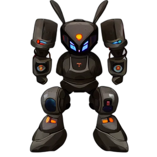 robot, weapon, 3d render, concept art, pixel art, rabbit, style, huachong transparent PNG cut-out