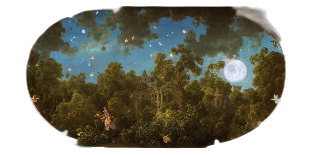 concept art, fantasy art, night, forest, outer space, underwater, rococo, painting transparent PNG cut-out