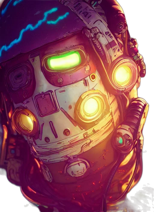 robot, face, mask, weapon, comic book art, concept art, cyberpunk, pixel art transparent PNG cut-out
