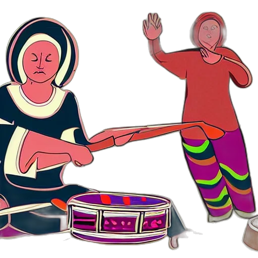 babushka, playing, drums, some, people, background, doing, yoga transparent PNG cut-out