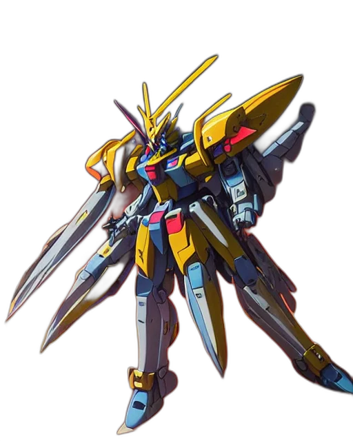 weapon, robot, sword, concept art, pixel art, anime, 3d render, golden transparent PNG cut-out
