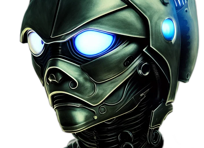 robot, mask, face, concept art, cyberpunk, comic book art, 3d render, film transparent PNG cut-out