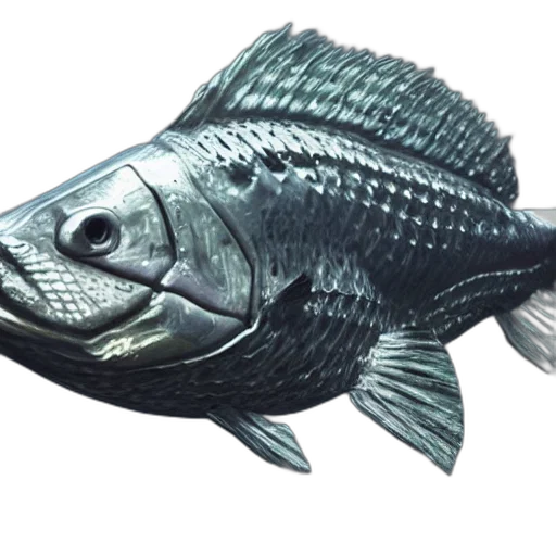 animal, creature, food, weapon, photorealistic, 3d render, concept art, fish transparent PNG cut-out