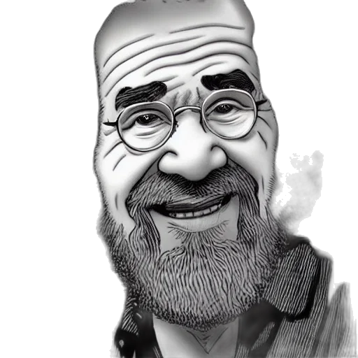 face, cartoon, pencil sketch, photorealistic, comic book art, bob, ross, portrait transparent PNG cut-out