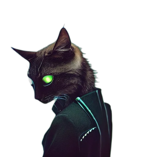 robot, staff, animal, jacket, cyberpunk, concept art, 3d render, pixel art transparent PNG cut-out