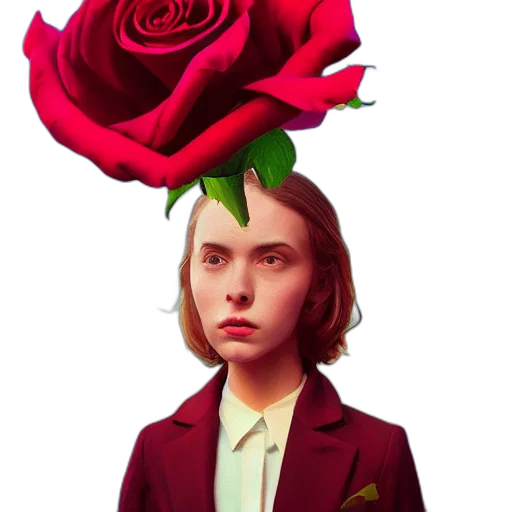 jacket, face, crown, flower, concept art, pixel art, photorealistic, fantasy art transparent PNG cut-out