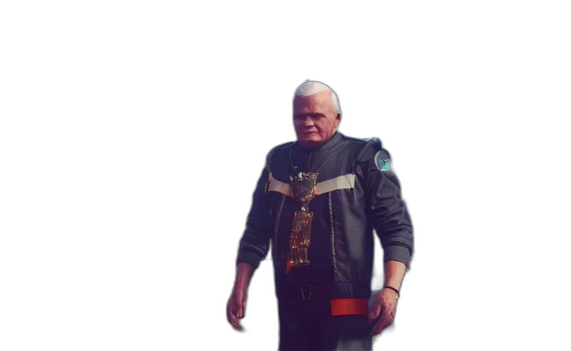 jacket, staff, face, creature transparent PNG cut-out