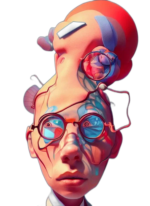 face, mask, robot, crown, cyberpunk, concept art, watercolor, vaporwave transparent PNG cut-out