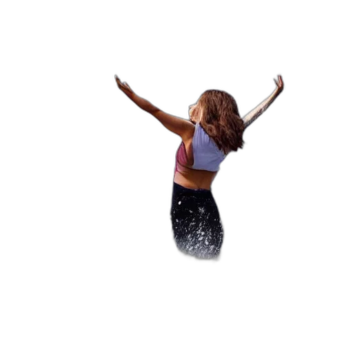 person, raising, her, hands, shore, while, giant, tsunami transparent PNG cut-out