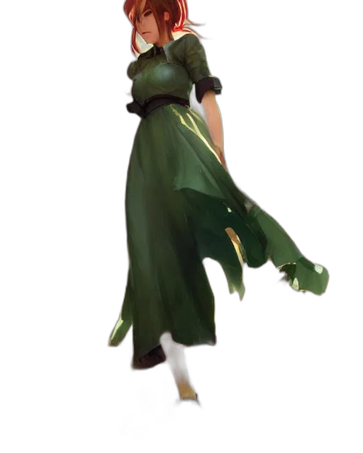 dress, staff, jacket, concept art, 3d render, fantasy art, pixel art, green transparent PNG cut-out
