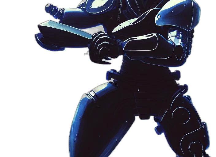 robot, weapon, shoes, mask, 3d render, concept art, photorealistic, comic book art transparent PNG cut-out