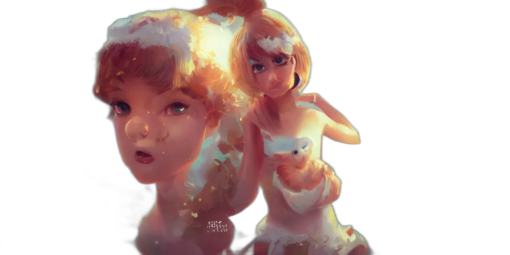 dress, creature, face, robot, concept art, fantasy art, anime, watercolor transparent PNG cut-out