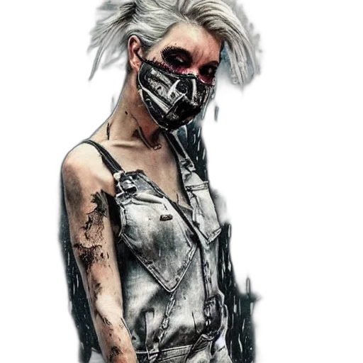 mask, face, creature, jacket, cyberpunk, concept art, comic book art, watercolor transparent PNG cut-out