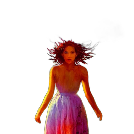 dress, hair, creature, staff transparent PNG cut-out