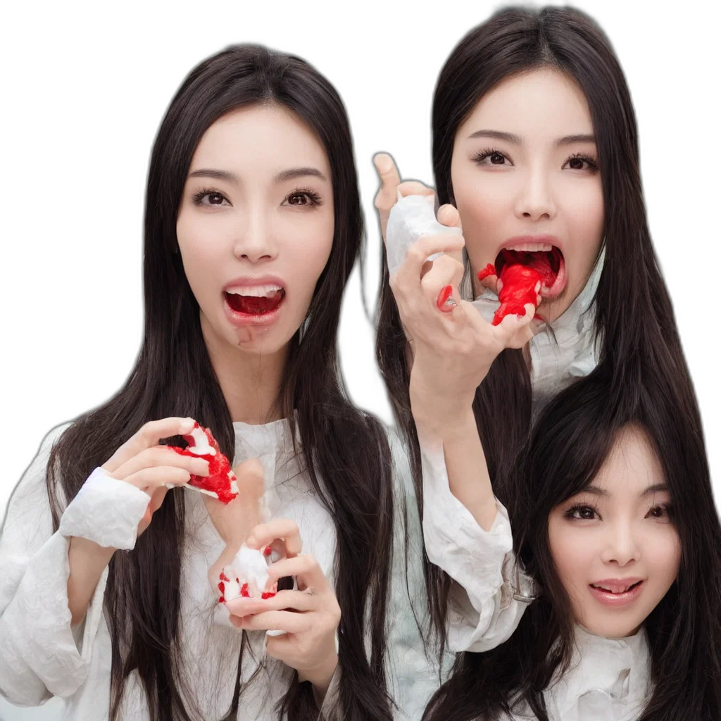 photorealistic, angelababy, eating, poly-poop transparent PNG cut-out