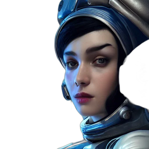 robot, face, staff, concept art, fantasy art, photorealistic, 3d render, blue transparent PNG cut-out