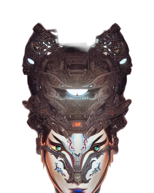 mask, face, crown, dragon, fantasy art, concept art, cyberpunk, 3d render transparent PNG cut-out