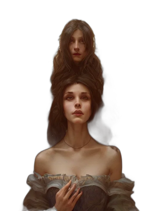 hair, crown, dress, face, concept art, fantasy art, photorealistic, oil painting transparent PNG cut-out