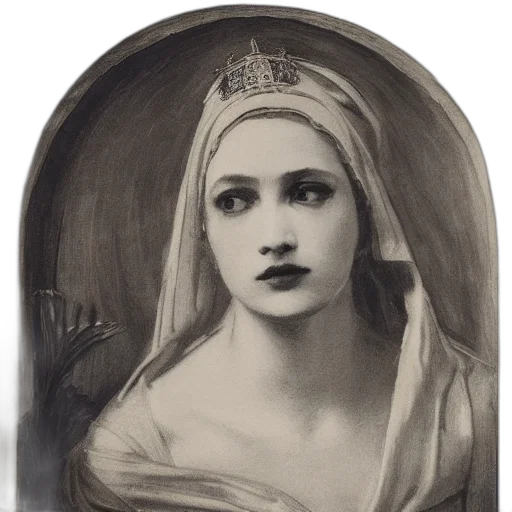crown, face, jewelry, dress, pencil sketch, photorealistic, oil painting, fantasy art transparent PNG cut-out