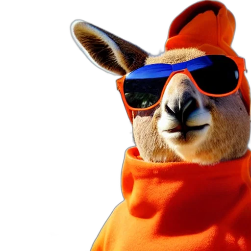 animal, jacket, hat, mask, 3d render, portrait, photo, kangaroo transparent PNG cut-out